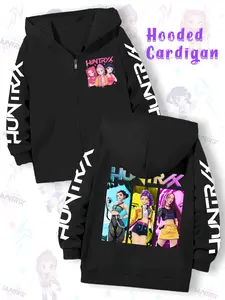 Kpop Demon Hunters Girls Zip-Up Hoodie, Graphic Casual Hoodie, Casual Spring & Fall Fashion with Cartoon Anime Print, Perfect Gift for Christmas and Daily Wear
