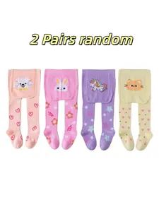2 pairs of baby girl tights, Tights stretch set, Thermal winter tights, soft knitted tights with cute dogs, rabbits, warm and elastic, suitable for spring and autumn, light blue, pink, baby girl suits