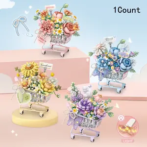 Country Style Hand-Pushed Flower Cart, Classic Rose Sunflower Everlasting Flowers, Indoor Outdoor Home Decor, Perfect Gift for Adults Kids