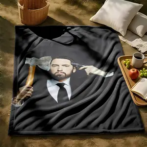 1 piece Eminem Creative Photoshoot with Axe and Gun themed flannel blanket - All-season flannel blanket, suitable for sofas and beds, super soft and comfortable, modern design style, digitally printed pattern, 100% polyester material, machine