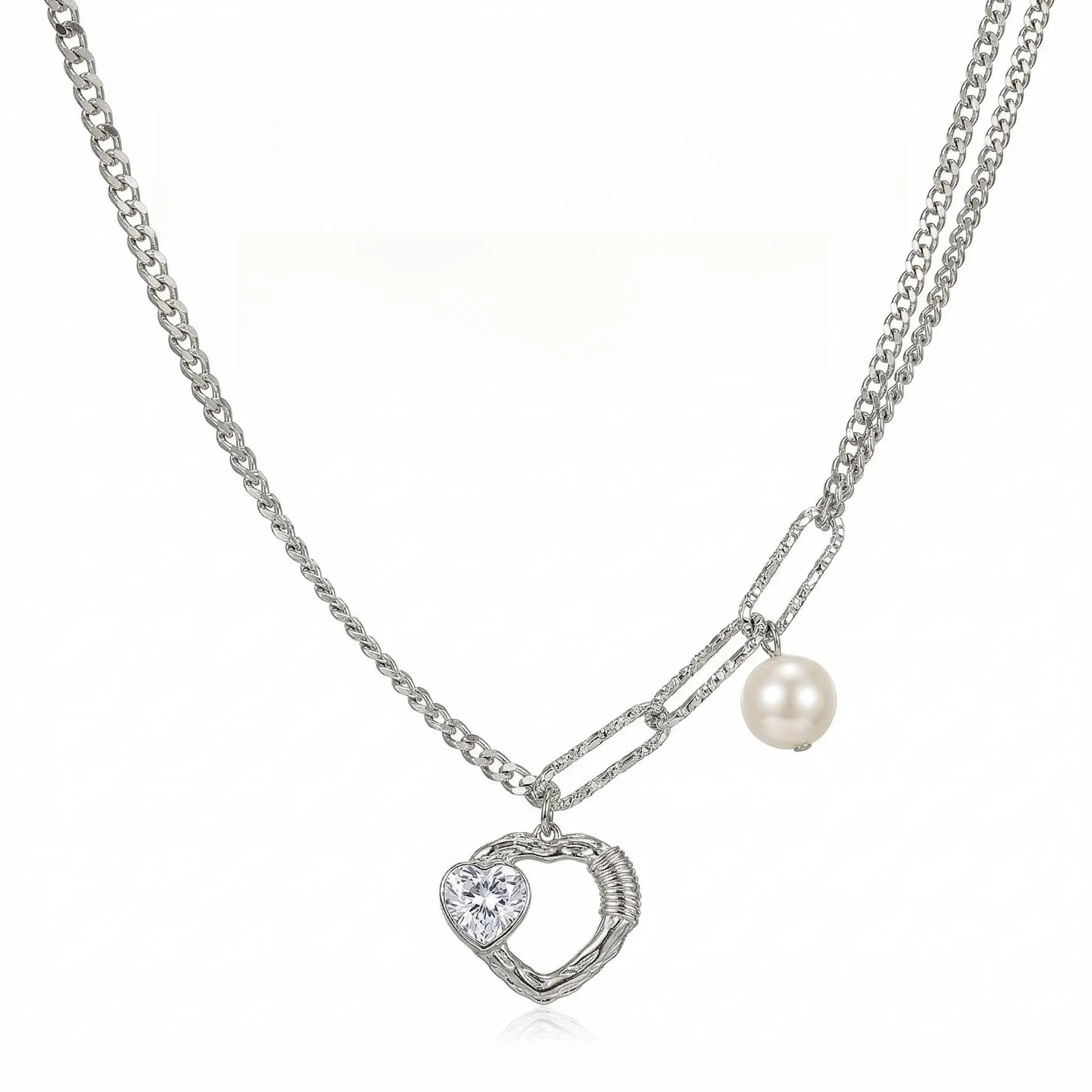 Women's Y2K Heart-Pearl Adjustable Layered Choker, Elegant Dainty Pearl Accessory for Jewelry Stack & Necklace Layering Gift
