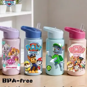Paw Patrol Straw Water Bottle, 1pc 17oz/500ml Cute Pattern, Leak-Proof Shockproof, For Outdoor Activities, Suitable As Holiday & Special Occasion Gift