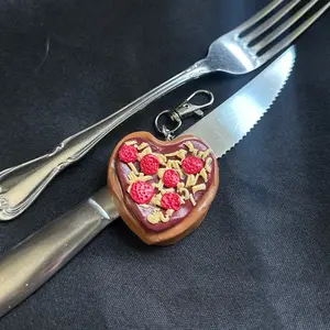 Heart Shaped Pizza Keychain Polymer Clay