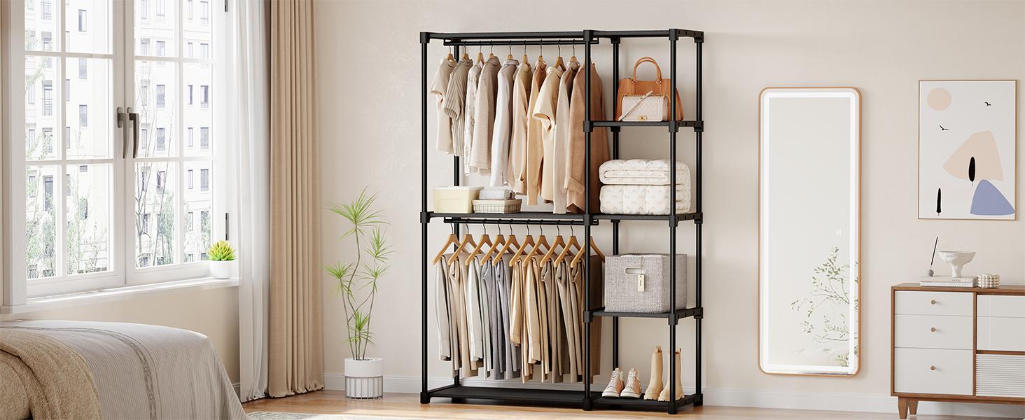 Wardrobe Closet, Portable Clothes Racks for Hanging Clothes, Free Standing Closet with 4 Tier Shelves, Closet Organizers and Storage Rack for Cloakroom, Bedroom Wardrobe Closet, Portable Clothes Racks for Hanging Clothes, Free Standing Closet with 4 Tier Shelves, Closet Organizers and Storage Rack for Cloakroom, Bedroom