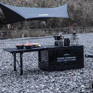 Outdoor camping folding storage box with extendable bracket