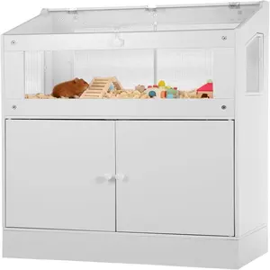 Acrylic & Mesh Small Animal Habitat Cage for Hamsters - Top-Opening Design, Odor Control, Storage Organizer Cabinet
