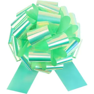 12 Inches Pull Bow 2 count Gift Wrapping Pull Bow Pearlized Ribbon Pull Bows for Christmas Wedding Baskets Valentine's Day Bows Multicolor Ribbon Bow for Gift Wrapping (Green)