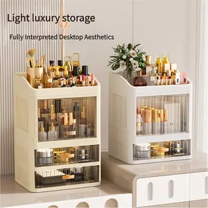 Double door cosmetic storage box Multi-layer large-capacity cosmetic desktop storage box Drawer finishing box Skin care rack Cosmetics Organizer Storage
