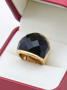 Hot Selling European & American Men's Ring, 18K Gold Plated Black Agate, 316L Steel Hypoallergenic