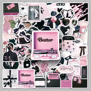 52pcs Black-Pink Grunge Aesthetic Stickers — Unique DIY Decals for Scrapbook, Phone, Luggage & Organizer