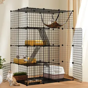 Uforic Indoor Cat Cage 4-Tier Cat Enclosure with Hammock, Large Metal Wire Cat Kennel DIY Cat Playpen Perfect for Multi-Cat Homes(41"L X 28"W X 55"H)