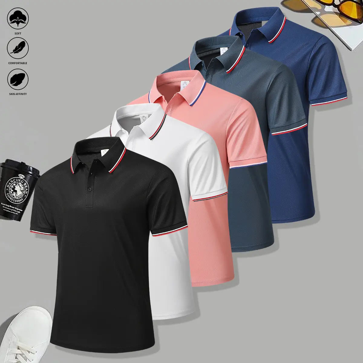 Black + white + pink + gray + navy blue