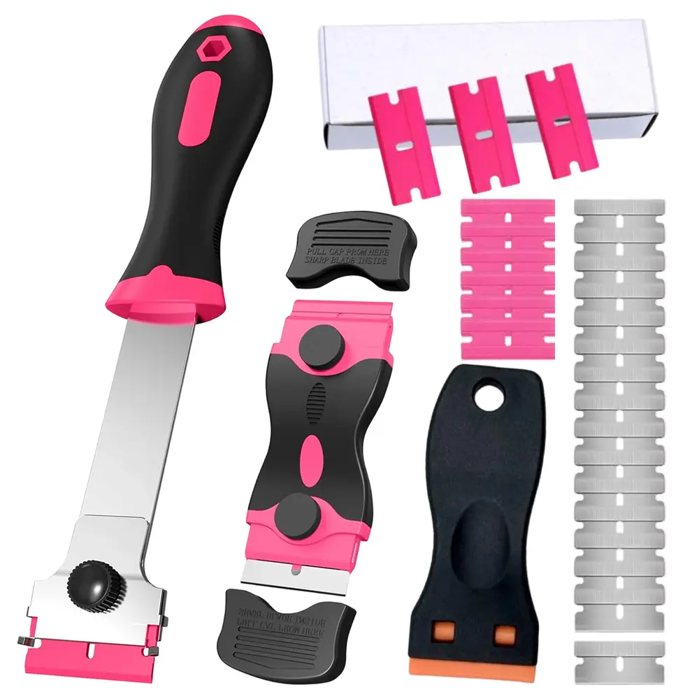 Heavy-Duty Multi-Purpose Adhesive Remover Scraper with 20 Stainless Steel Scraper Blades, for Craft Enthusiasts, Laminate Flooring, Adhesive Removal on Glass/Tile, Auto Detailing, Decals & Paint Removal, Epoxy Countertops, Replacement Blades