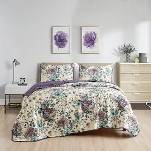 Marcielo 3 PCS Printed Quilt Set Lightweight Bedspread Set Helie 22681 Purple King