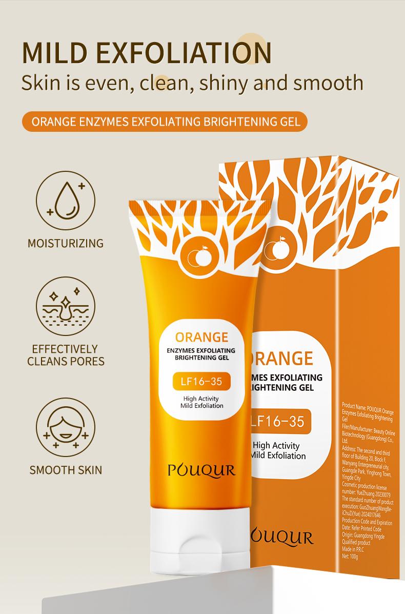 POUQUR Orange Enzyme Exfoliating Gel. Deeply cleanses facial skin , removes dead cells, while providing moisturization for both the face and body Gentle