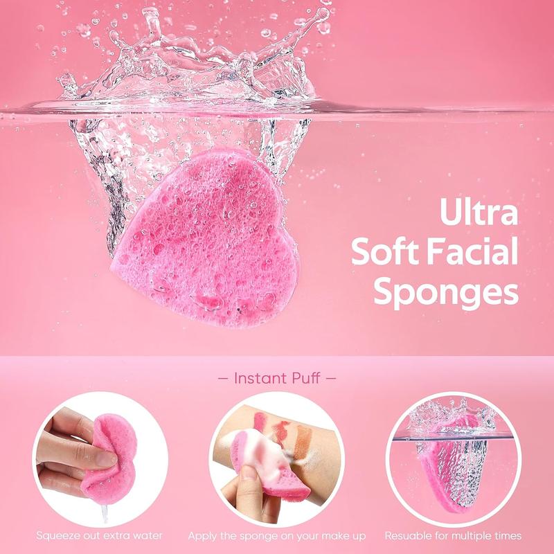 LMMAKE Natural Facial Cleansing Sponges 20pcs Heart-Shaped Puffs for Makeup Removal & Gentle Exfoliation Chemical-Free 100% Natural Material for Sensitive Skin Care Perfect for Travel Daily SPA Rituals & Eco-Conscious Beauty Regimens