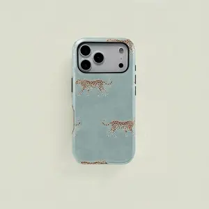 Light Blue Watercolor Leopard Print 2‑in‑1 Phone Case — Compatible with Samsung S26/S25/S24/S23/S22/S21, iPhone 17/16/15/14/13/12/11 phone cases. Drop‑Resistant, Non‑Slip, and Fade‑Resistant. The Perfect Gift for Bohemian and Luxury Style Lovers.