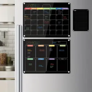 Hivillexun 3-Pack Black Acrylic Magnetic Dry Erase Boards Set - Streamline Your Organization on Refrigerators, Walls, and Fridges with Monthly, Weekly Calendars and Daily Notepads