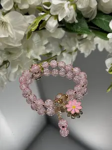 Summer Style Cracked Glass Beaded Daisy Pendant Bracelet