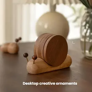 Charming Walnut Snail Coaster Set, Heat Resistant Home Decor, Cartoon Design Tea Cup & Coffee Mug Mat, Relaxing Table Accessory, Wooden Coasters