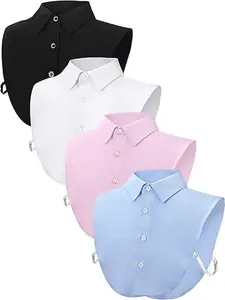 4Pcs Fake Collars for Women Detachable Faux Shirt Collar Fake Dickey for Women Outfit Half Shirts Round (White, Black, Pink, Blue) - Home Improvement.
