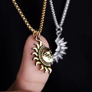 tricalouple Necklae - Men’s Sun & Women‘s Moon Pendant, Vintage Design, Perfect for Daily Couple Wear, Gift