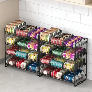 stusgo 2 pcs 4 Tiers Stackable Can Rack Organizer, Wear-Resistant Upgrade Beverage Food Can Dispenser Holder Holds up to 48 Cans for Kitchen Cabinet and Pantry (Black)