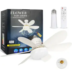 Plug-In Fan Light with Remote Control Adjustable Brightness, E27 Screw Bulb Fan Lamp, Quiet Small Fan for Bedroom Kitchen Living Room Garage