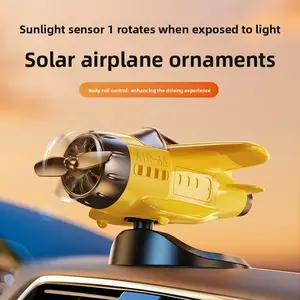 Solar-Powered Rotating Airplane Car Dashboard Ornament, Compact Home Decor Miniature Statue for Everyday Car Use