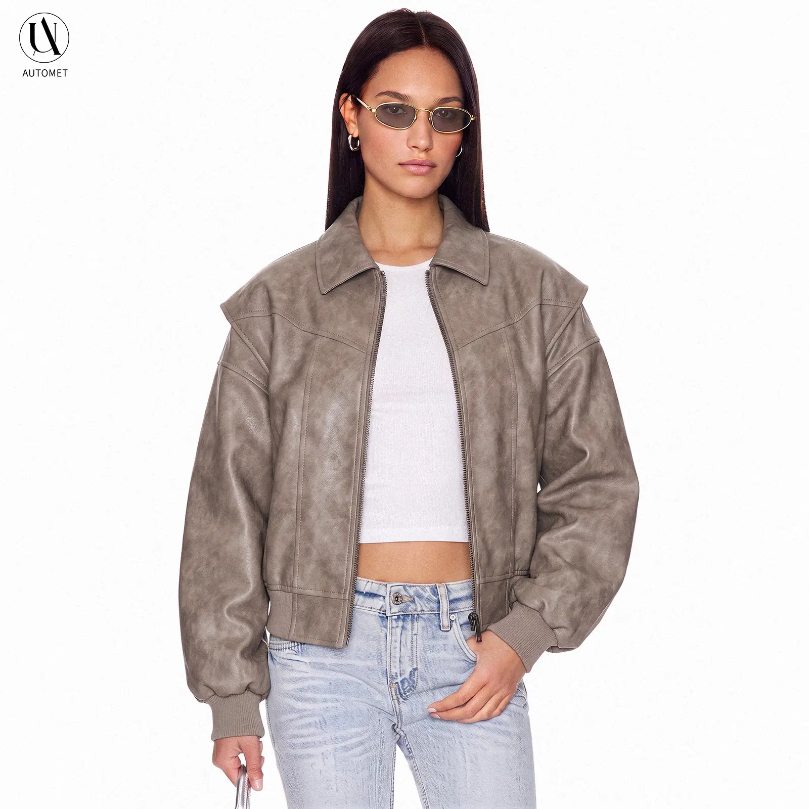 AUTOMET Women's Vintage Snake Print Faux Leather Crop Moto Jacket - Lapel, Zip-Up, Long Sleeve, 2-Color, Y2K Streetwear Fall Outerwear, Women's Coats, Womenswear Tops