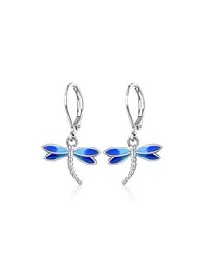 14K White Gold Plated Dragonfly Earrings for Women Dangle Dragonfly Leverback Earrings Gifts Jewelry for Women