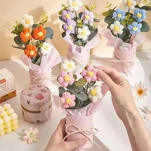 Handwoven Crochet Flower Bouquet, Lifelike Artificial Flower with Gift Bag, 1 Box Artisan Knitted Home Decor, Decorative Faux Flowers with Durable Yarn for Desk, Wedding, Anniversary Gifts, Mother's Day gifts, birthday gifts