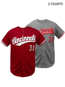 Men's Baseball Jersey, Casual Loose-Fit V Neck Breathable Sportswear, Embroidered Letter Design,  Suitable for Baseball, Outdoor Activities, Team Sports - All-Season Wear