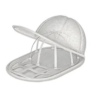 Baseball Cap Washer Cage - Nylon Breathable White Zippered Meshed Portable Drying Pouch Washing Bag, Adjustable Secure Efficient Adult Home Laundry Cleaning Accessory (Friend-Friendly Design), Drying Washing Bags