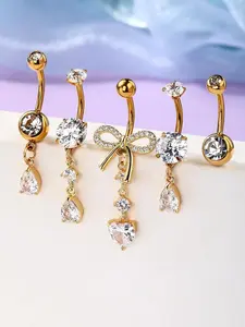 Cubic Zirconia Belly Button Rings Pack 14G Belly Button Piercing Jewelry 316L Stainless Steel Belly Rings for Women 5PCS Dangle Navel Ring