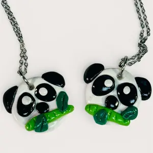 Hope the Friendly Panda Necklace – Handmade Kawaii Polymer Clay Pendant on Stainless Steel Chain