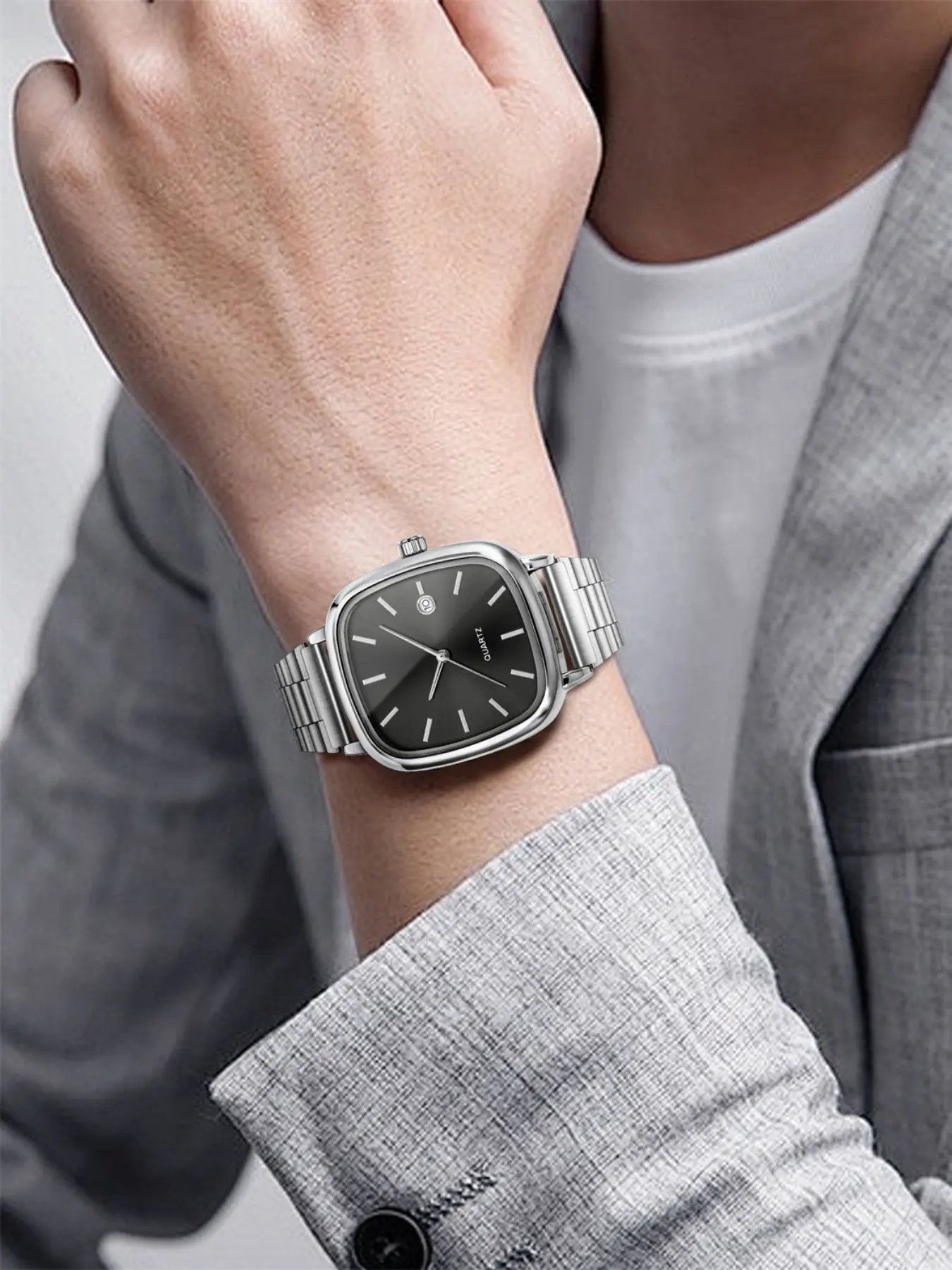 Men's Quartz Watch, Quartz Movement, Simple Business Style Square Dial, Alloy Strap No Numbers, Daily Wear, Analog Quartz Watches, Business Quartz Watches, Holiday Gift, Thanksgiving, Christmas, Analogue Quartz Watch