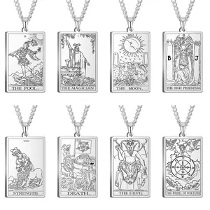 square card tarot star moon sun 22 military card pendant necklace for men and women couple jewelry