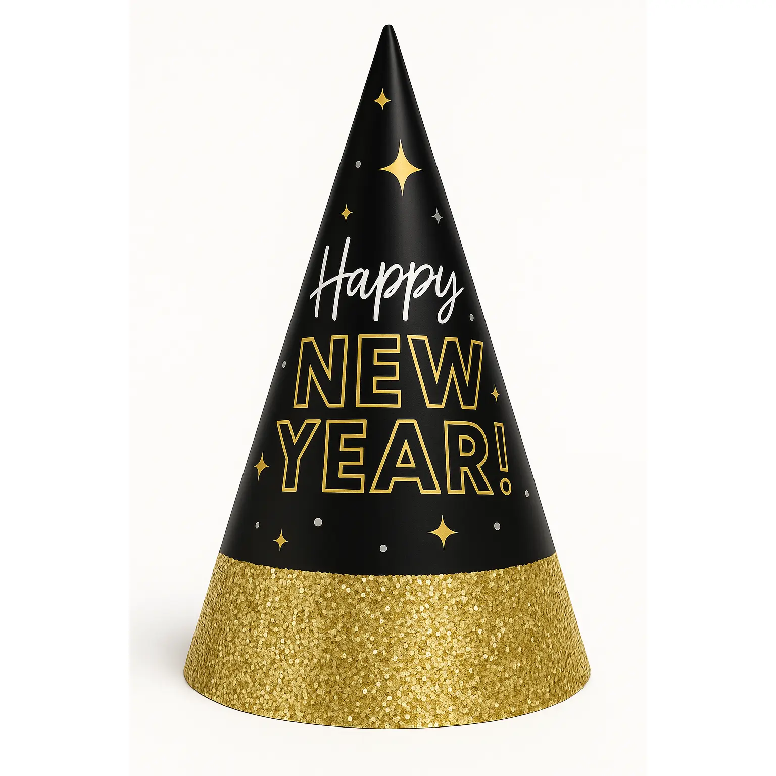 Happy New Year's Eve Gold Glitter Cone Hat