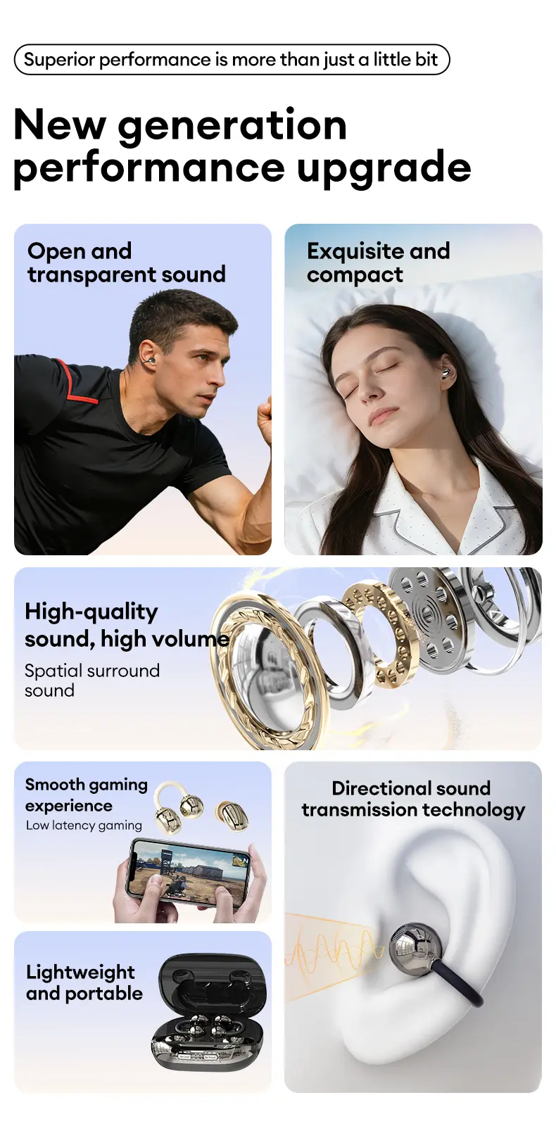 GT699S 3-in-1 Wireless Electronic Headphones (6 Pieces: Sleep, In-Ear, Clip-On), Black-GT699S, Water Proof, IPX5 Rated, Sports-Secure Fit, Chargeable with Reverse Charging, Sleep Aid, Compatible with Android & iOS Cellphones