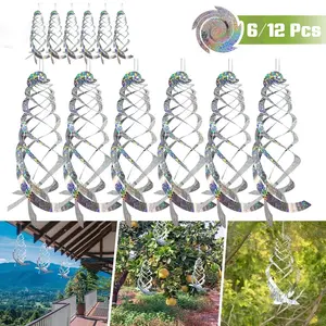 6/12 Pack Bird Scare Repellent Spiral Reflectors Hanging Device 15.8", HOMEYA Reflective Deterrent Garden Decorative Easy Installation & Birds Away Silver
