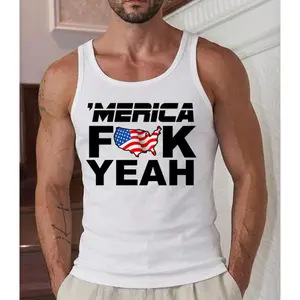'Merica F*k Yeah Patriotic Men’s Tank Top | USA Flag Map Graphic | Funny 4th of July Apparel
