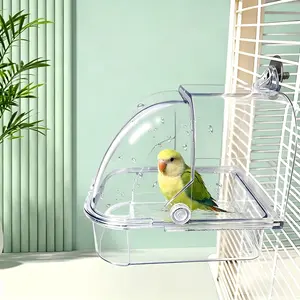 Clear Bird Bath for Cage: Easy Hang-on Design for Budgies & Lovebirds | Durable, Non-Slip Bird Bath Accessory, Bird Supplies