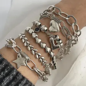 925 sterling silver metal bracelet, a retro handcrafted simple heart-shaped bracelet for women, a unique birthday gift for parties