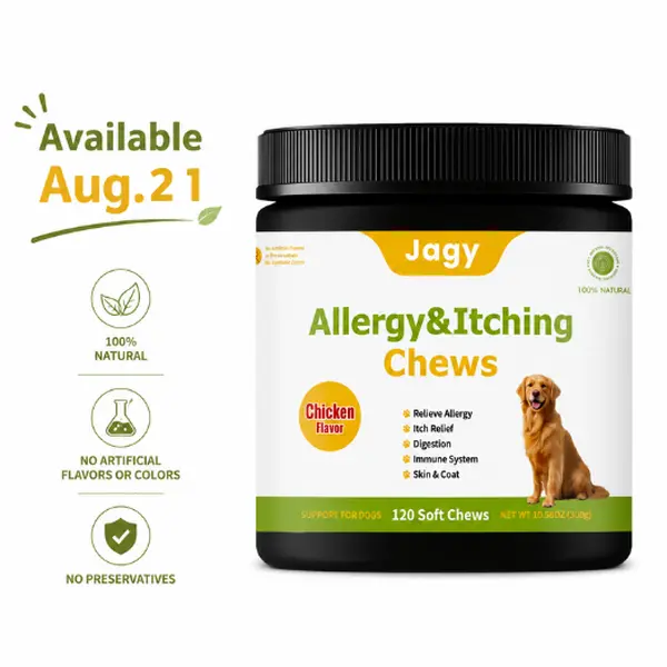 [Available Aug.21] Jagy Omega-3 Allergy Relief Chews for Dogs - 120 NaturalSoft Chews Fish Oil Treats for Itchy Skin, Hot Spots & Shedding Advanced Skin & Coat Vitamins with SoothingSupport for Healthy Pet Skin & Coat,back to school