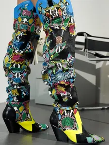 Women's Hilda Faux Snakeskin Thigh High Cowboy Boots - Multi