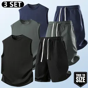 Men's Minimalist Waffle Set, Sleeveless Top & Elastic Waist Shorts, Modern Casual Loungewear, Urban Street Style, Lightweight Breathable Summer Ensemble
