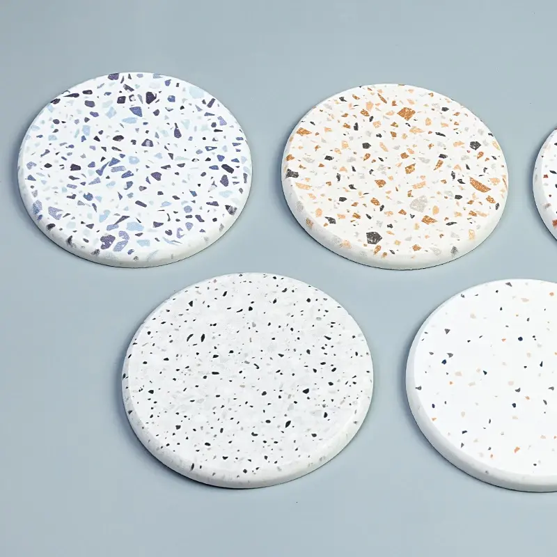 Korean Terrazzo Stone Coaster – Water Absorbent Drink Mat with Minimalist Design