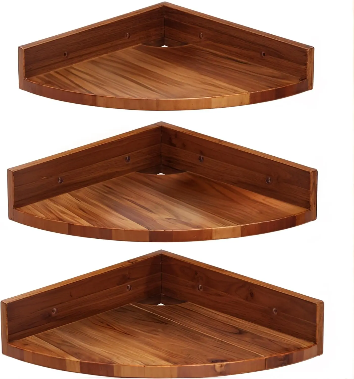 Corner Shelf Wall Mount Set of 3, Solid Acacia  Round Floating Corner Shelves for Storage and Display, Hanging  Shelves for Bedroom, Kitchen, Living Room, Bathroom (Brown)
