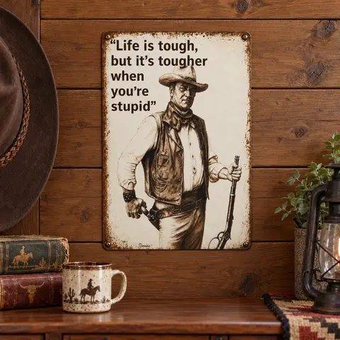 Legendary Cowboy Tin-Aluminum Weatherproof Sign - Funny Western "Life is Tough But It's Tougher When You're Stupid" Vintage Wall Decor, Cowboy Charm Classic Country Western Speciality Plaque, Easy-Mount Man Cave Gift